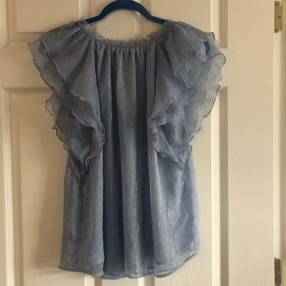 LOFT Tops - LOFT Blue Ruffle Blouse